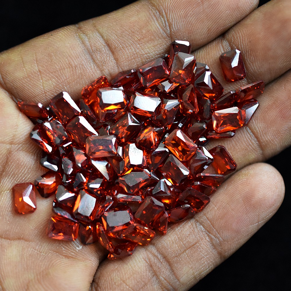 7×5 mm Natural Orange Sapphire 12.00 Ct Lot Certified Emerald Cut Gems For Gift
