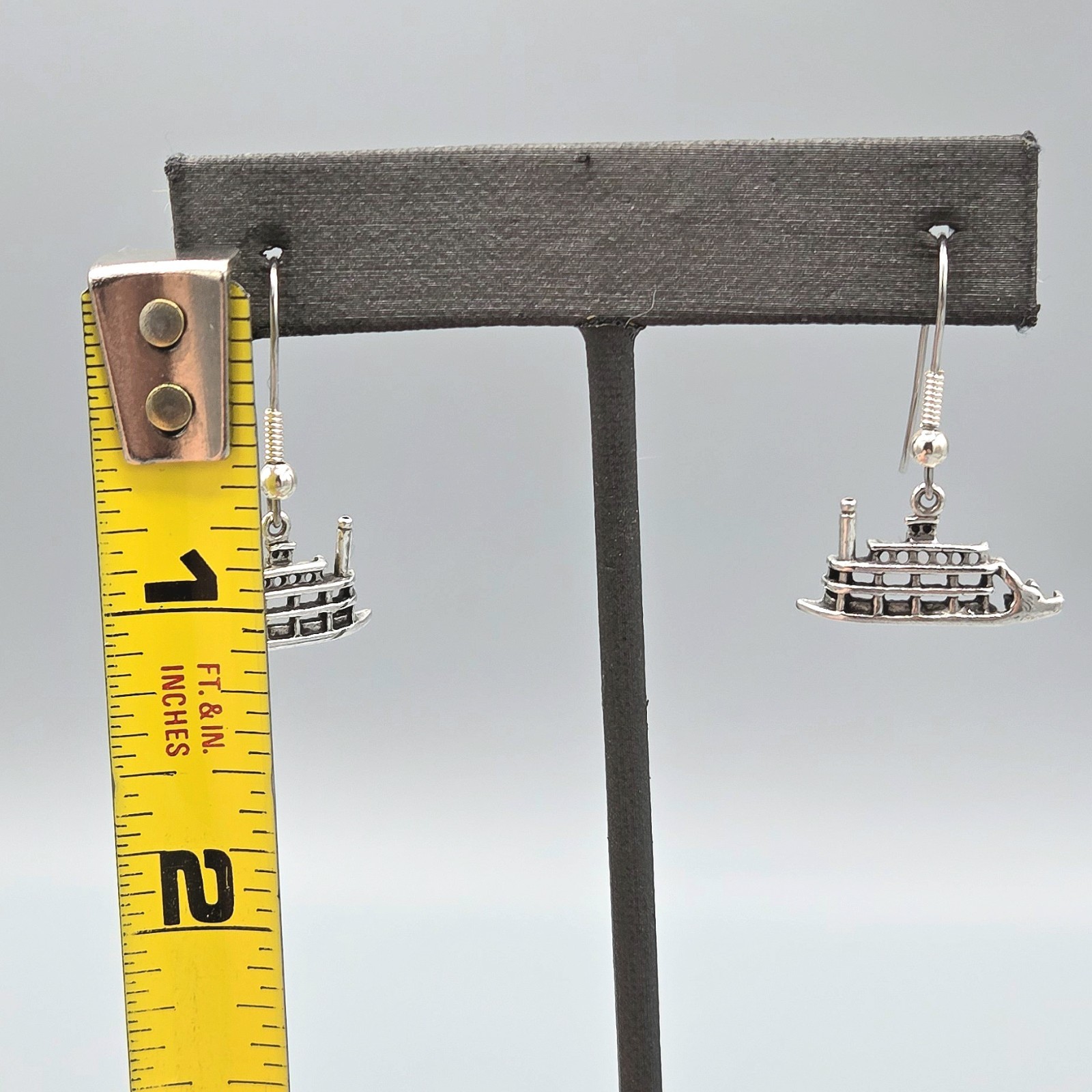 Wheeler Manufacturing WM CO Sterling Silver Riverboat Dangle Hook Earrings