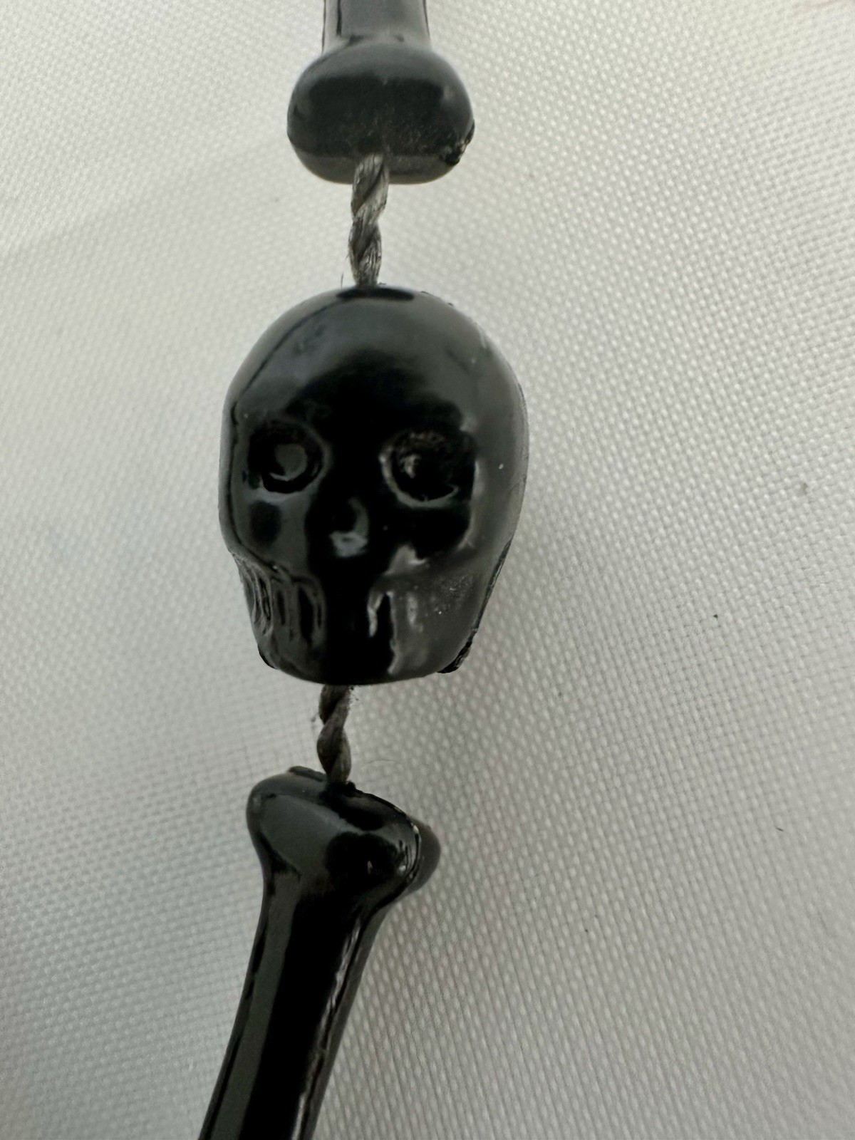 Vintage Black Skull & Bone Bead Necklace Gothic Halloween Plastic Resin 34”