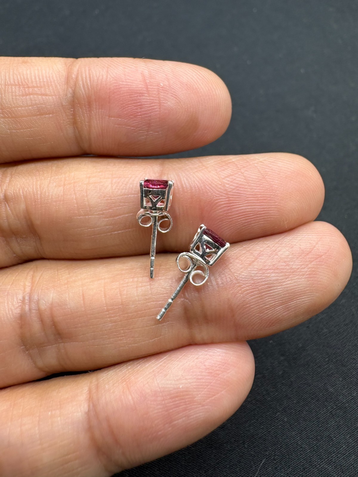 Pink Rhodolite Stud Earrings in Sterling Silver | 5.00mm Cushion Cut, 1.50 cts