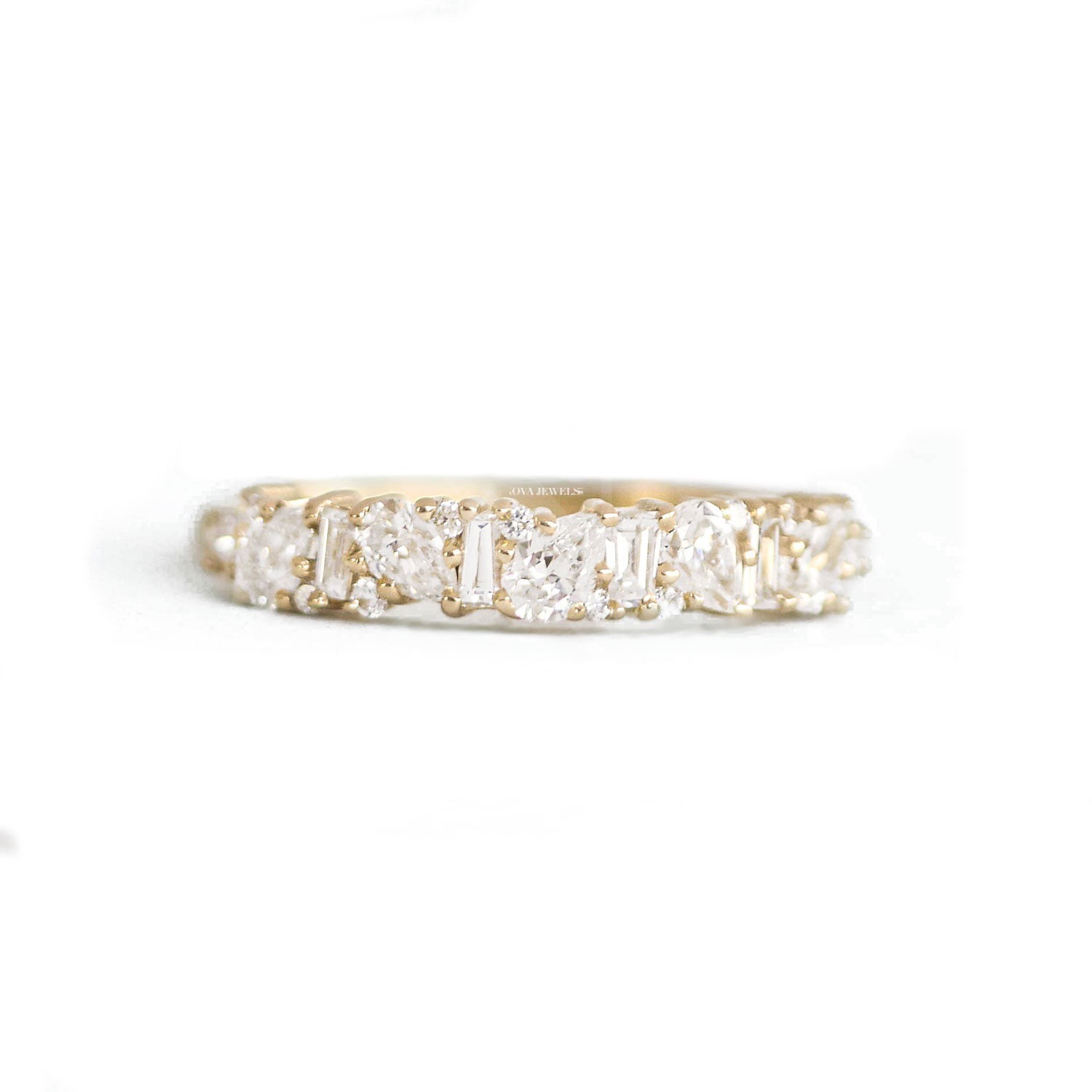 0.49 CT Pear Cut Half Eternity Moissanite Wedding Band 14K Yellow Gold Plated