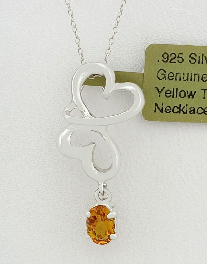 GENUINE 0.45 Cts YELLOW TOPAZ PENDANT NECKLACE .925 SILVER – New With Tag