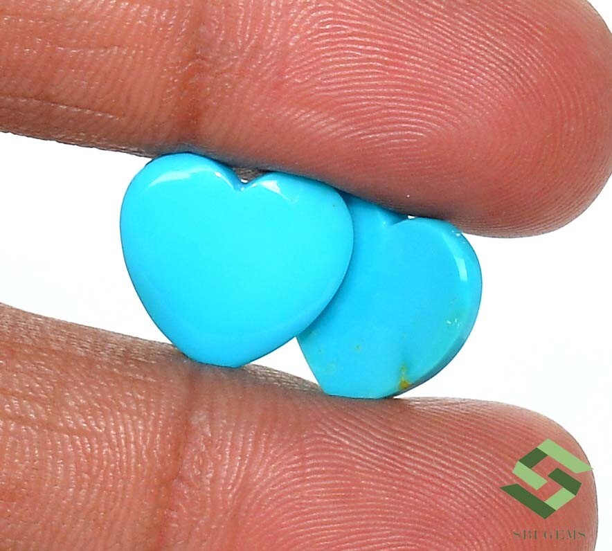 14×13 mm Natural Turquoise Heart Shape Cabochon Pair 7.84 Cts Loose Gemstone