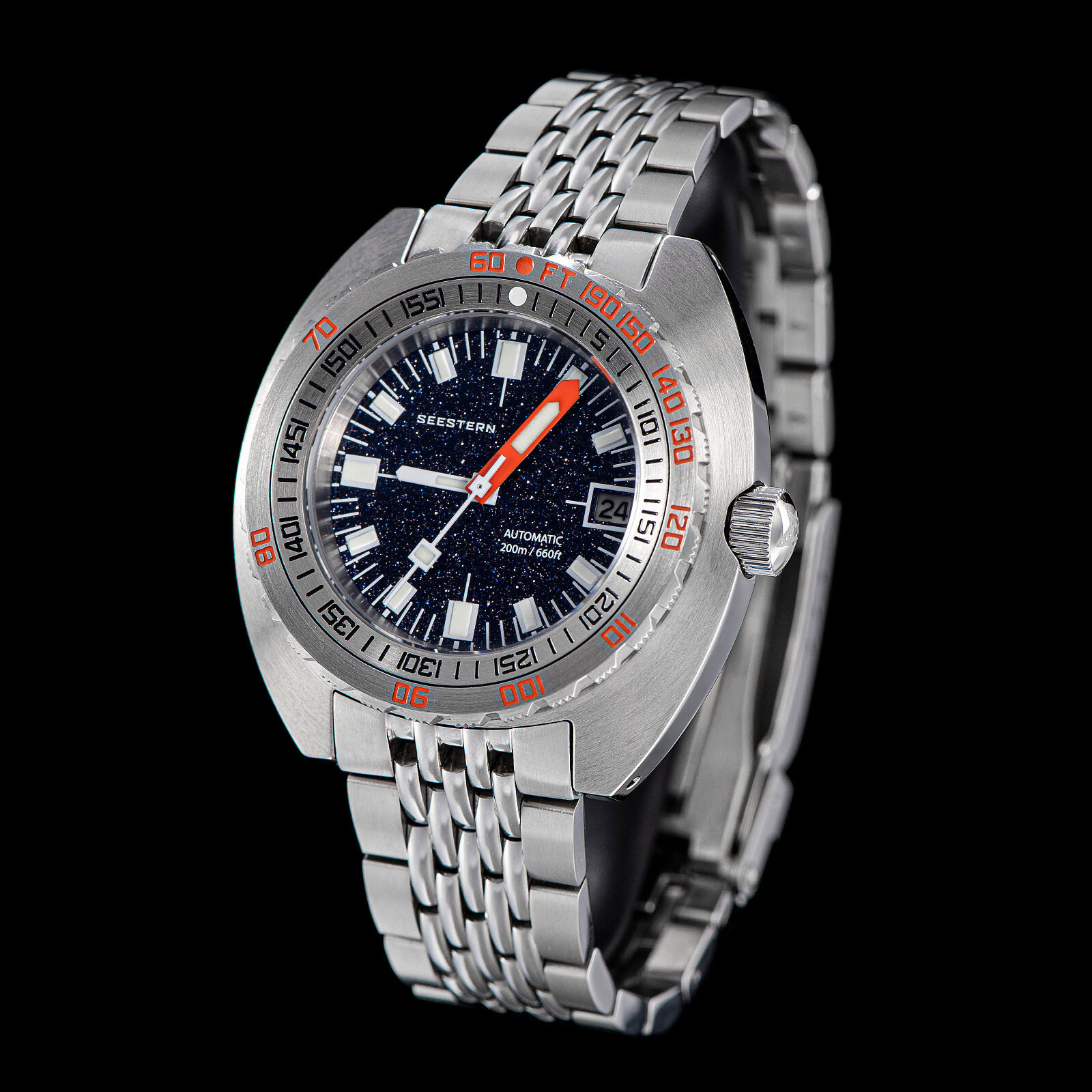 Seestern V3 42MM SUB 300T LUME DATE 200m DIVER’S Mens Watch DOX10 BlueGold Stone