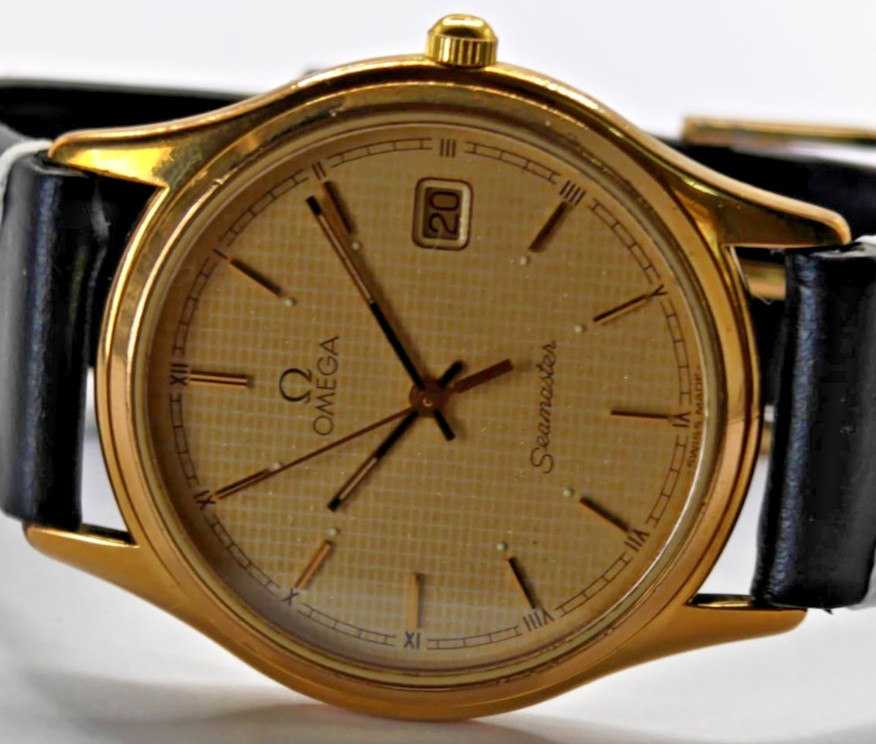 Vintage Omega Seamaster Quartz 196.0251 Cal 1430 Gold Waffle Honeycomb 35mm