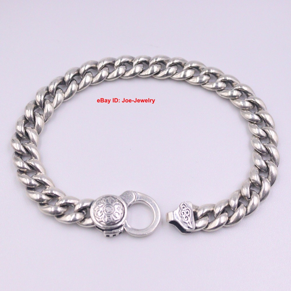 Real 925 Sterling Silver Bracelet 9mm Curb Cuban Link Men’s Chain 8.26INCH