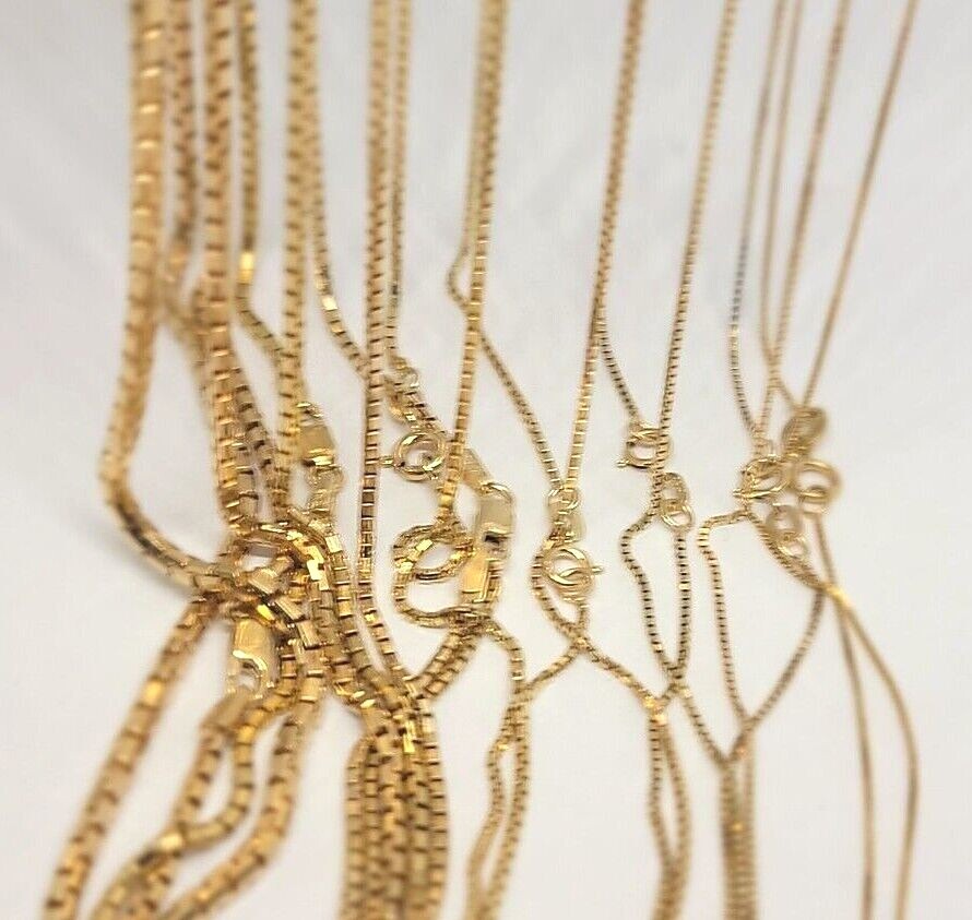 Authentic 14K Solid Yellow Gold Box Chain Necklace 0.55mm-2.5mm All Size 16″-30″