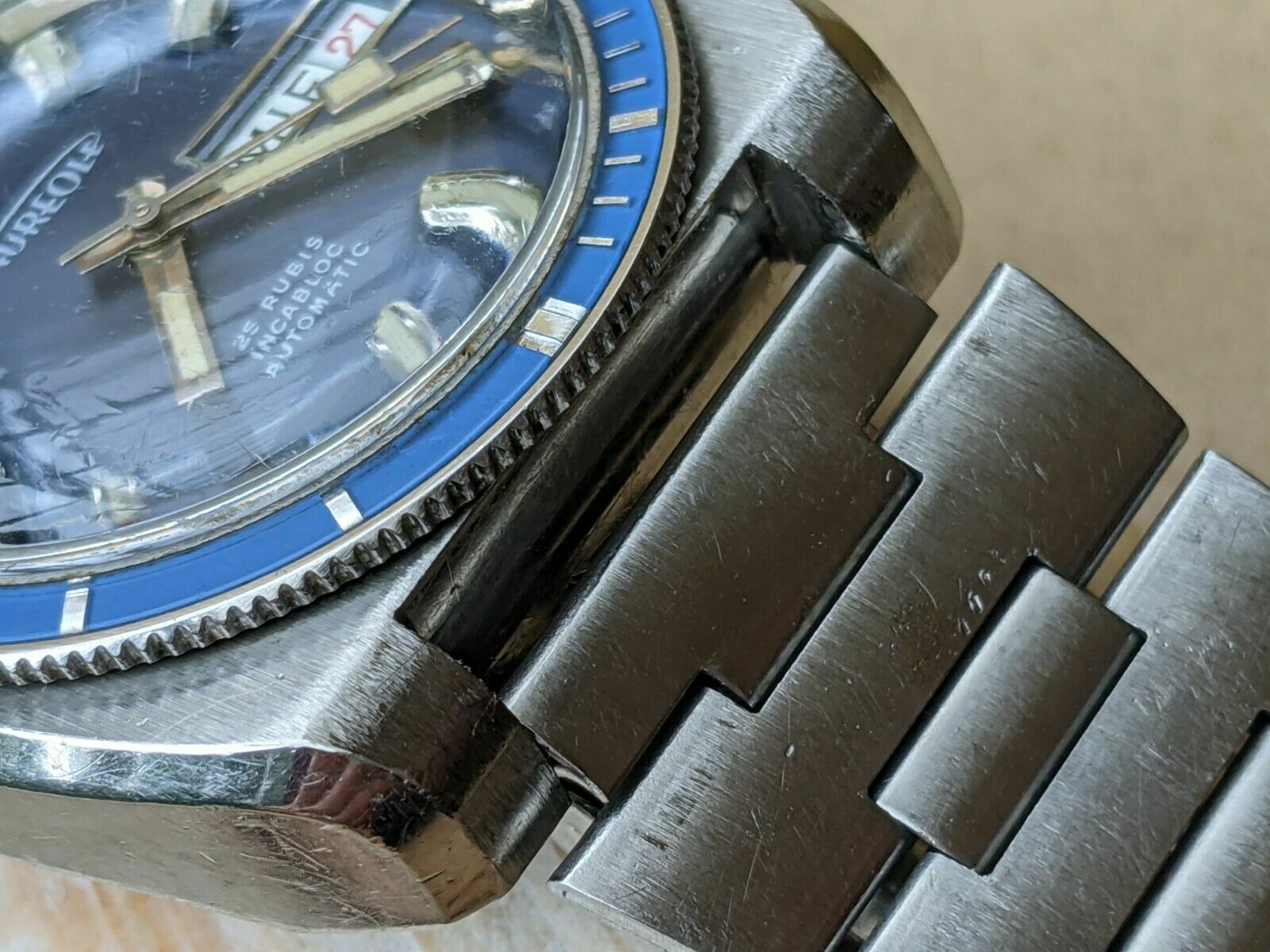 Vintage 1970’s Aureole 20 ATM Diver w/Blue Dial,Patina,All SS Case,AS 1906 Mvmt