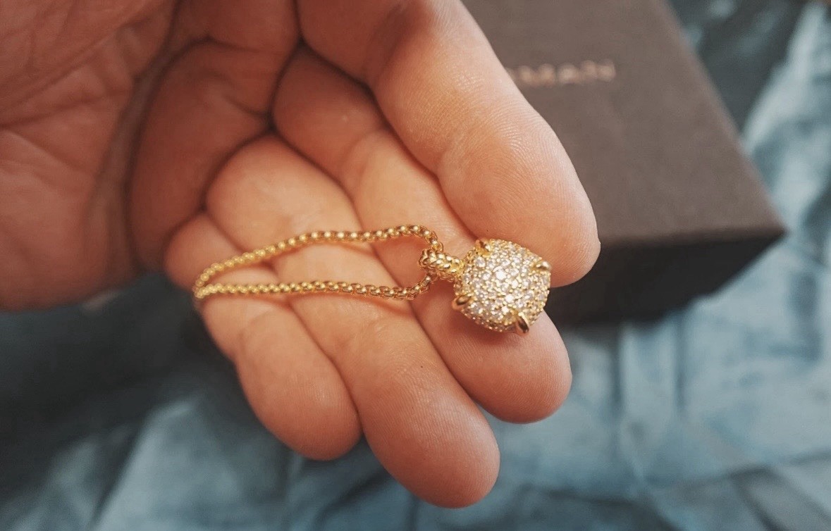 David Yurman 18k Yellow Gold Chatelaine Design Pendant Box Necklace ~ 17-19in