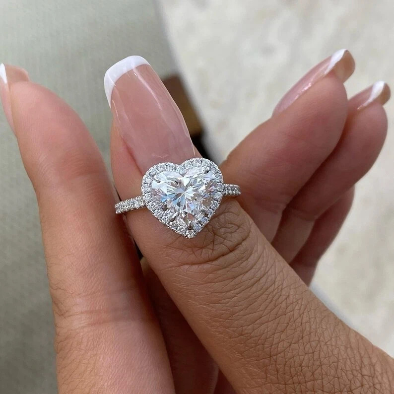 IGI 3.70Ct Heart EF/VSI Lab Grown Diamond Halo Engagement Ring 14k White Gold