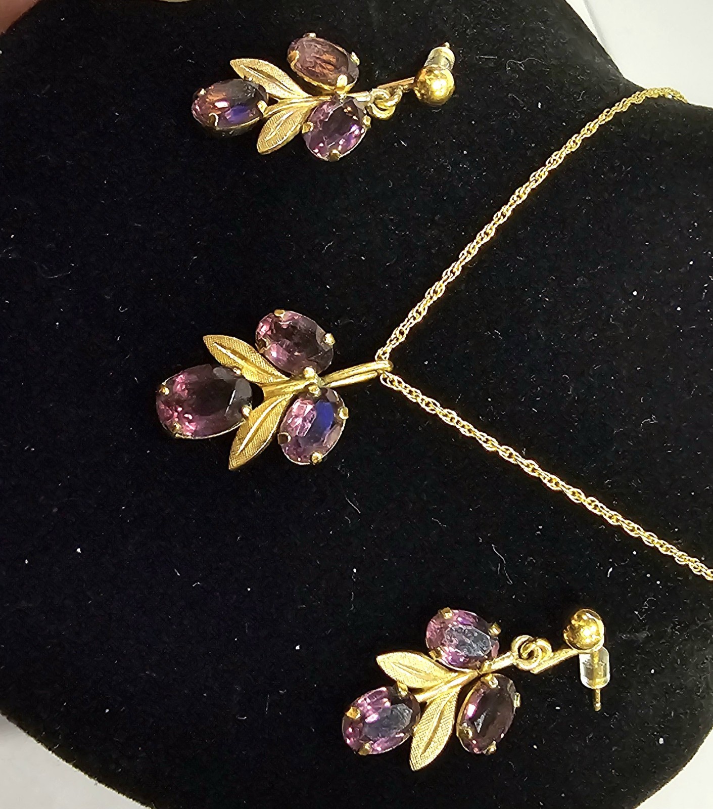 Vintage Van Dell 12K Gold Filled Amethyst Berry Necklace Earrings Set Purple…