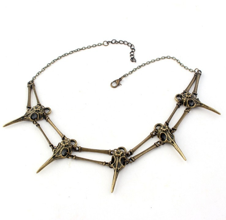 Gothic Raven Skull Choker Necklace Vintage Bronze Statement Collar