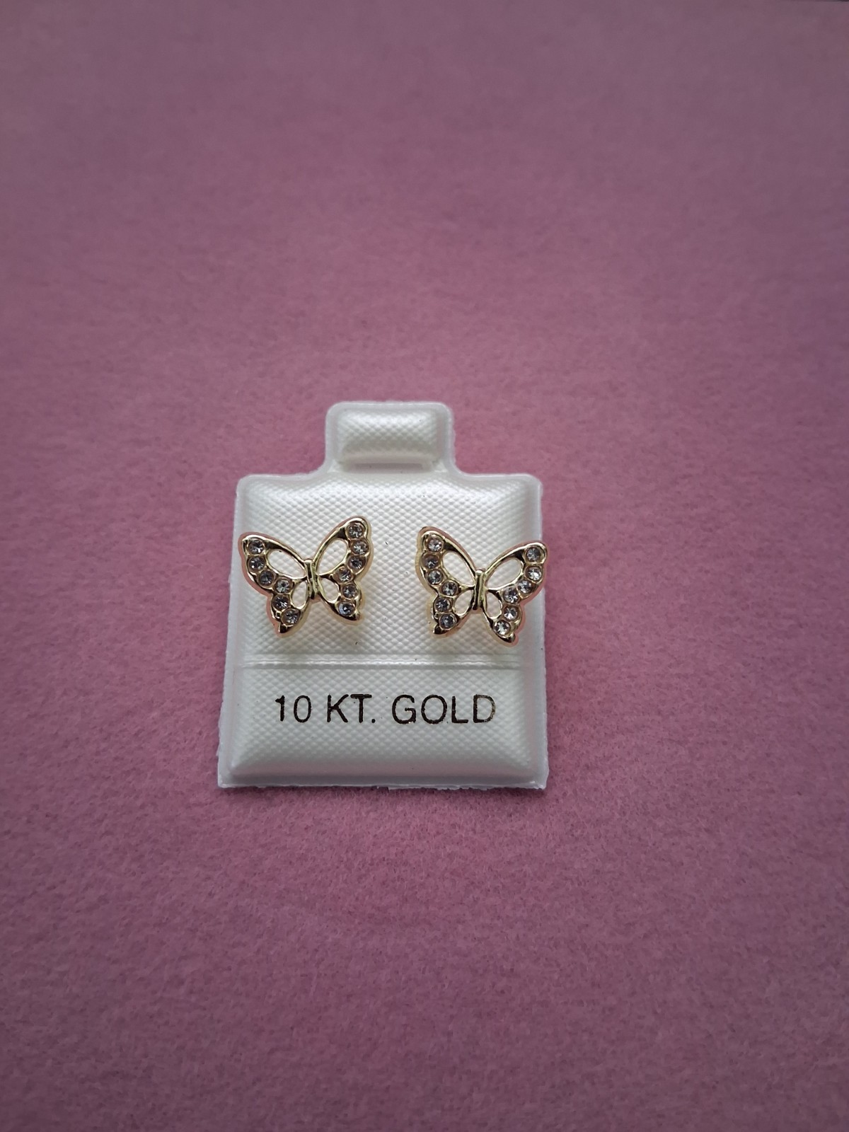 10k gold butterfly screw back stud earrings /arete maripos de oro 10K de rosca.