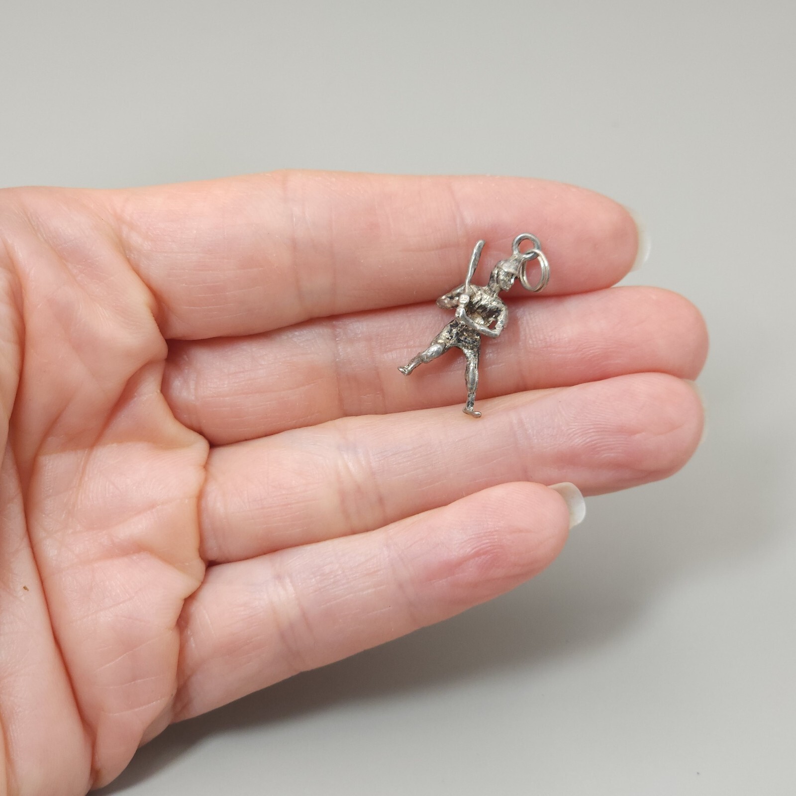 Sterling Silver Baseball Pendant Charm 2 Grams Batter 1 x1/2″ Vintage 3D Estate