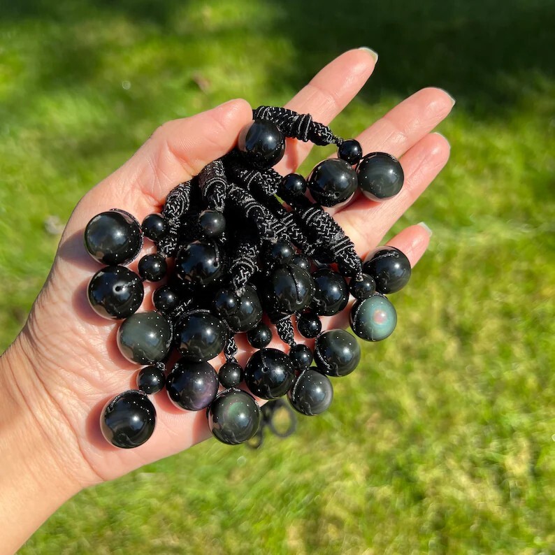 Natural Rainbow Obsidian Stone Pendant Amulet Men Women Necklace Healing Reiki