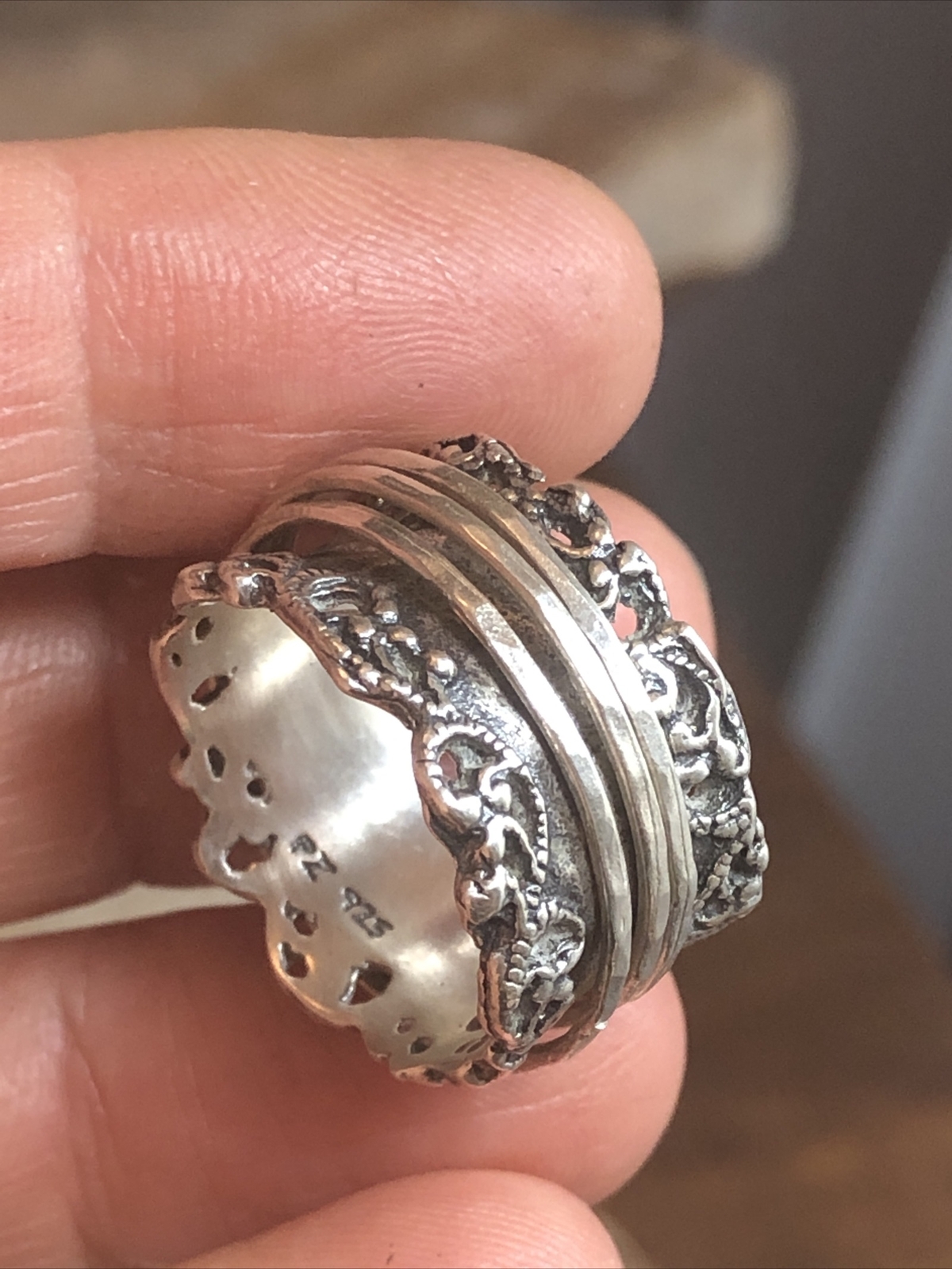 PZ Paz Creations 925 Sterling Spinner Swirl Open Work Ring 8.8g, 8s ISRAEL