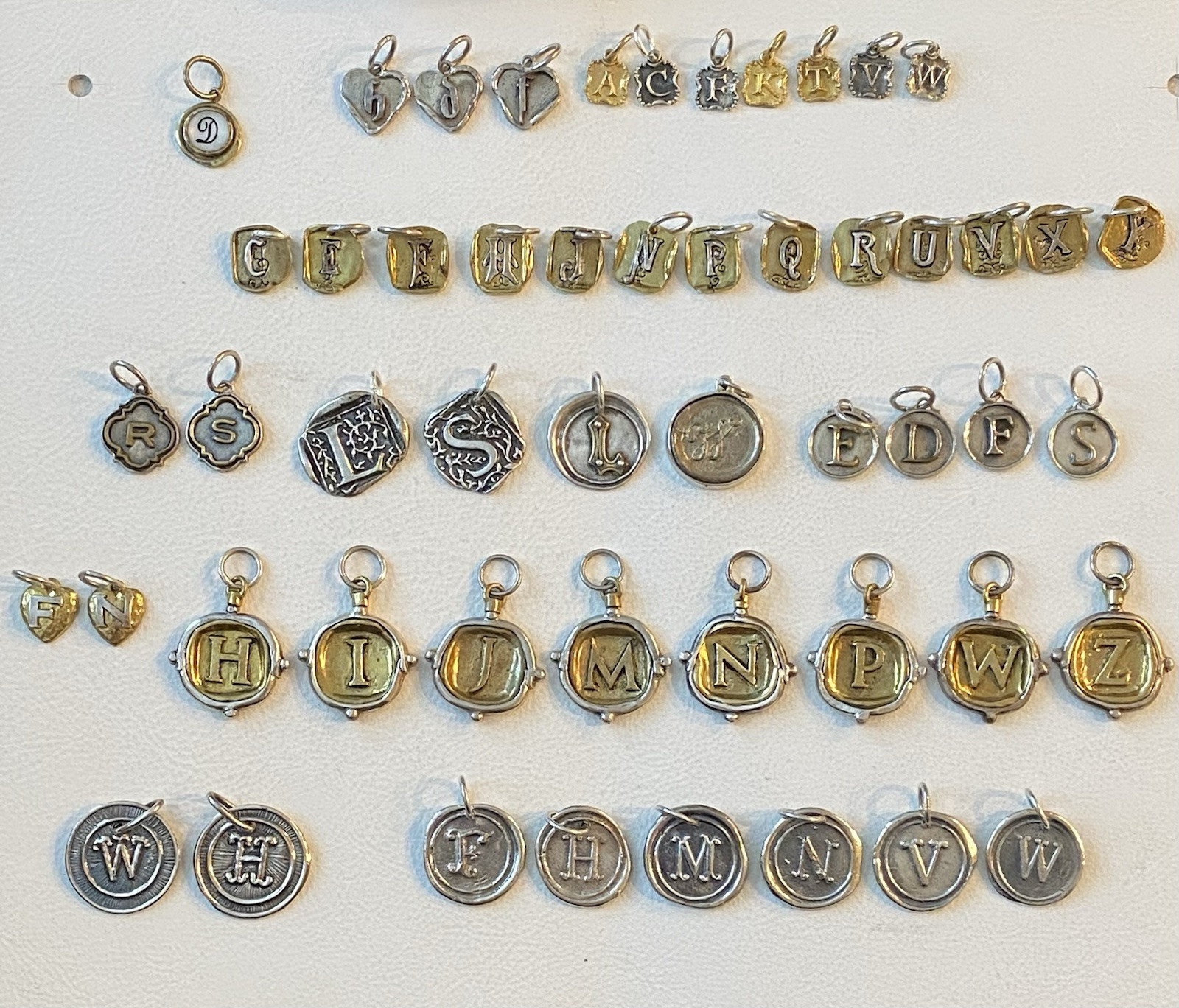 Vintage Waxing Poetic Sterling Silver Charms Initial Seal Insignia Letters