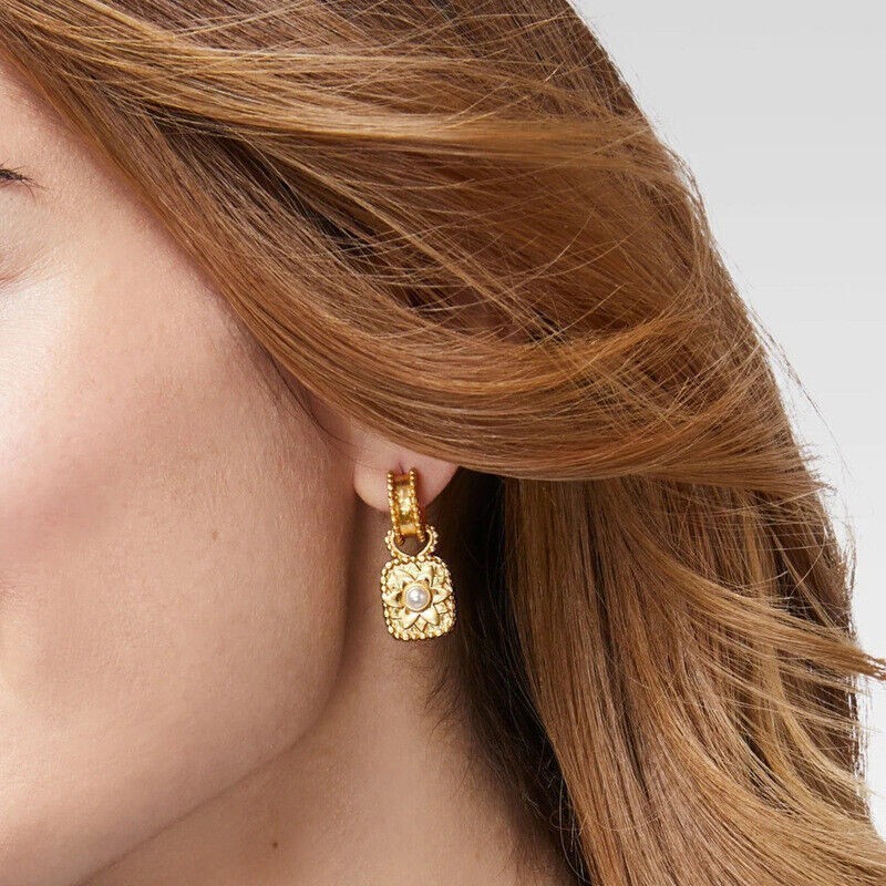 Julie Vos Elegance Gold Marbella Square Shell Freshwater Pearls Earings
