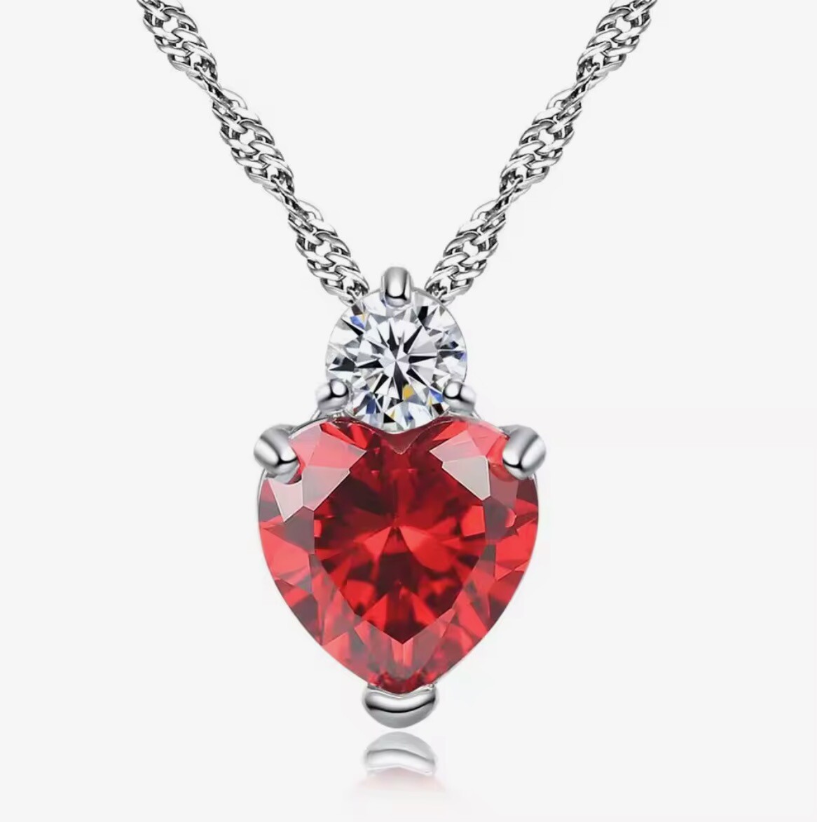 Garnet Heart Jewelry Silver Love Necklace Crystal Pendant Valentine Gift