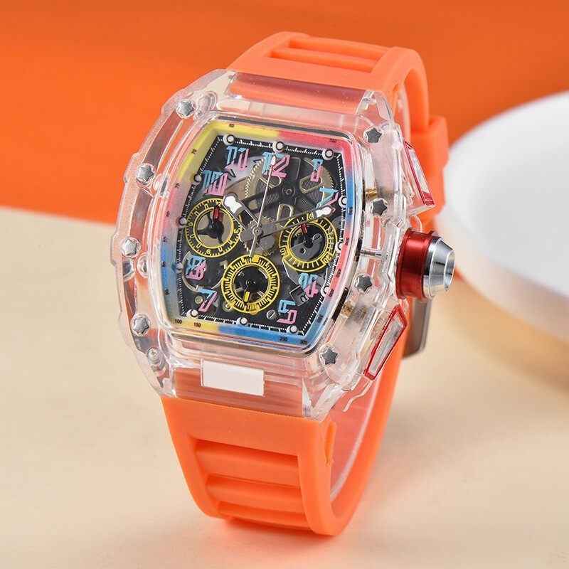 Fashion Trend Quartz Watch Men’s Transparent Colorful Barrel-Shaped Men’s Watch