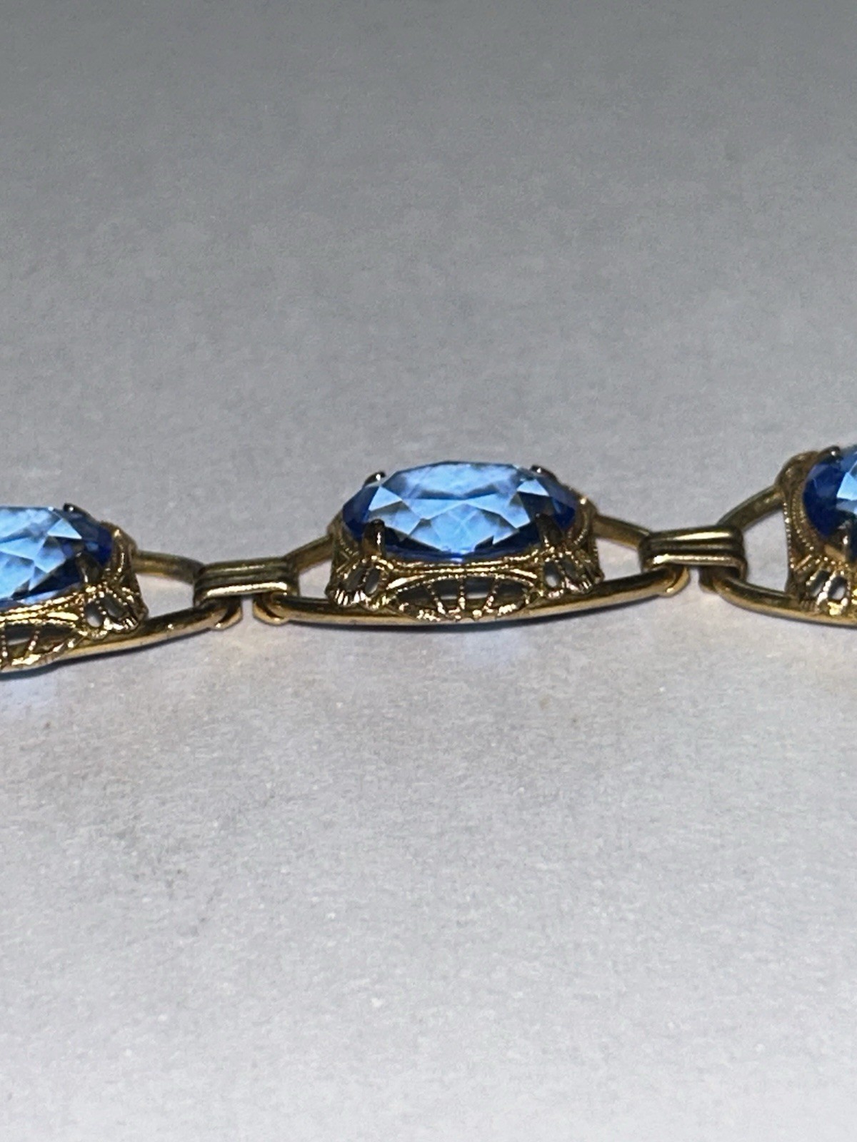 Antique Edwardian Sterling Cobalt Blue Glass Filigree Bracelet 7″ Stunning