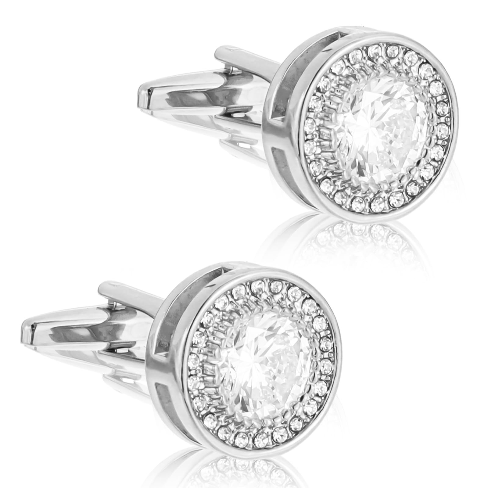QFGasre Cufflinks for Men Cuff Links Diamond Crystal one size, silver