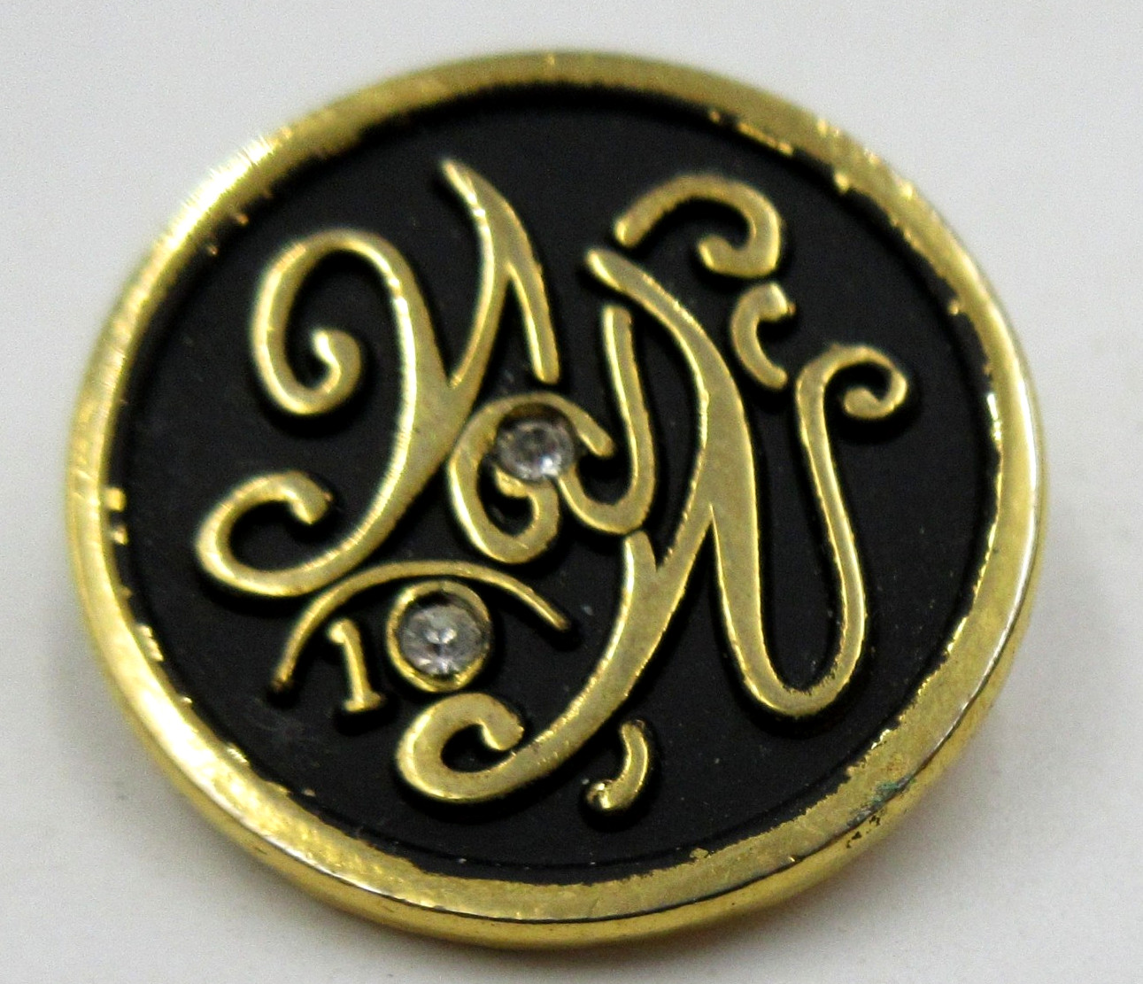 VTG WEIGHT WATCHER 10 LB loss CLEAR RHINESTONE enamel Brooch Pin Black gold tone