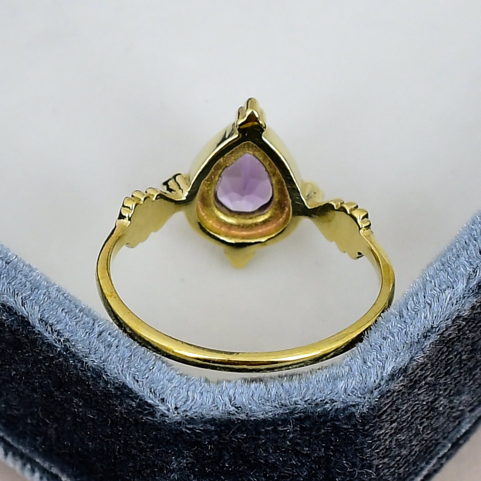 Amethyst Pear Ring 18K Gold Plated 5x7mm Purple Gemstone Nature Leaf Ring Gift