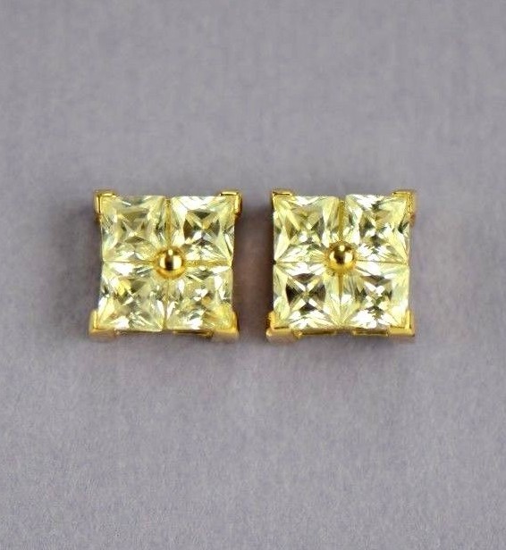 14K Yellow or White Gold Fancy Square CZ Stud Earrings