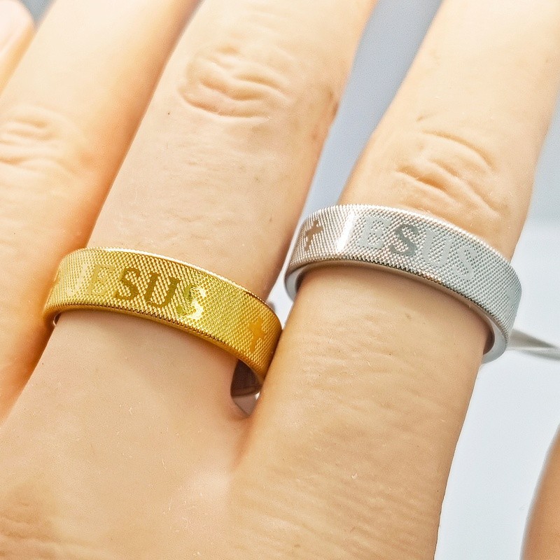 36Pcs Dual Tone 6mm Cross Engraved Stainless Stackable Rings Unisex Bulk Jewelry