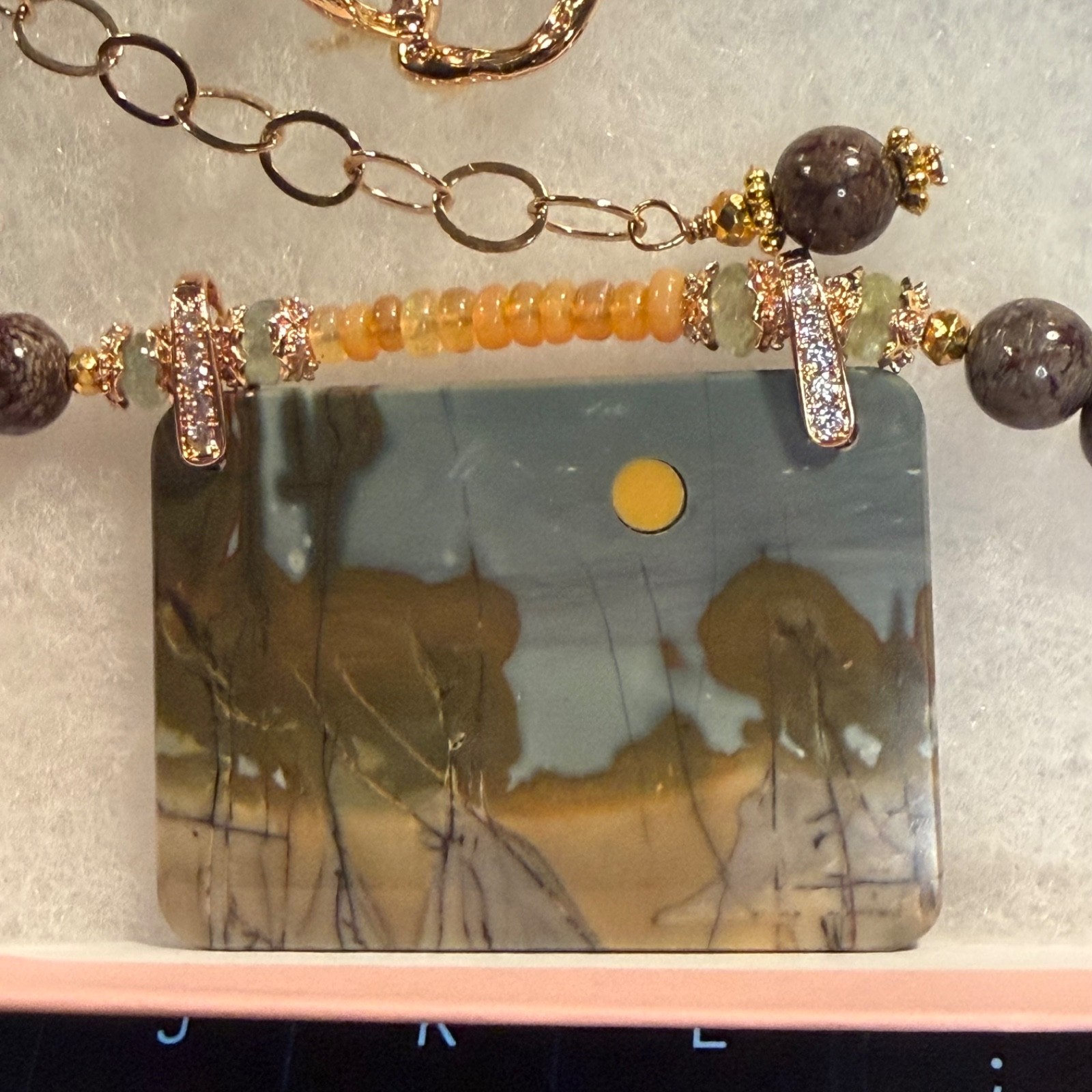 CHERRY CREEK JASPER PENDANT MOOKAITE MOON NECKLACE 18 K GF EARRINGS