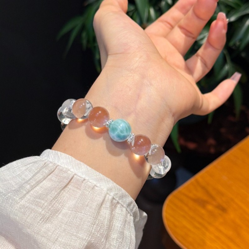 12mm Natural White Crystal Bubble Ball Larimar Quartz Bracelet