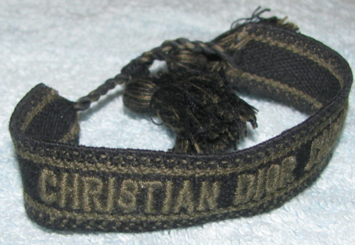 Christian Dior J’Adior Woven Adjustable Friendship Bracelet Olive Green & Black