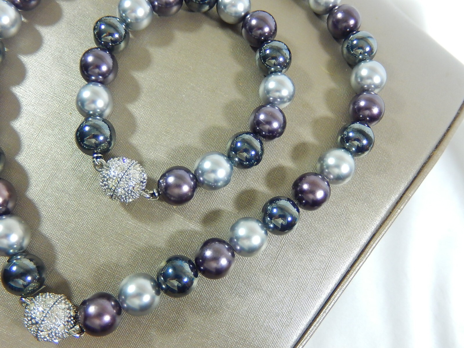 VTG CHUNKY 12mm MULTI COLOR GLASS PEARL CRYSTAL CLASP NECKLACE & BRACELET SET