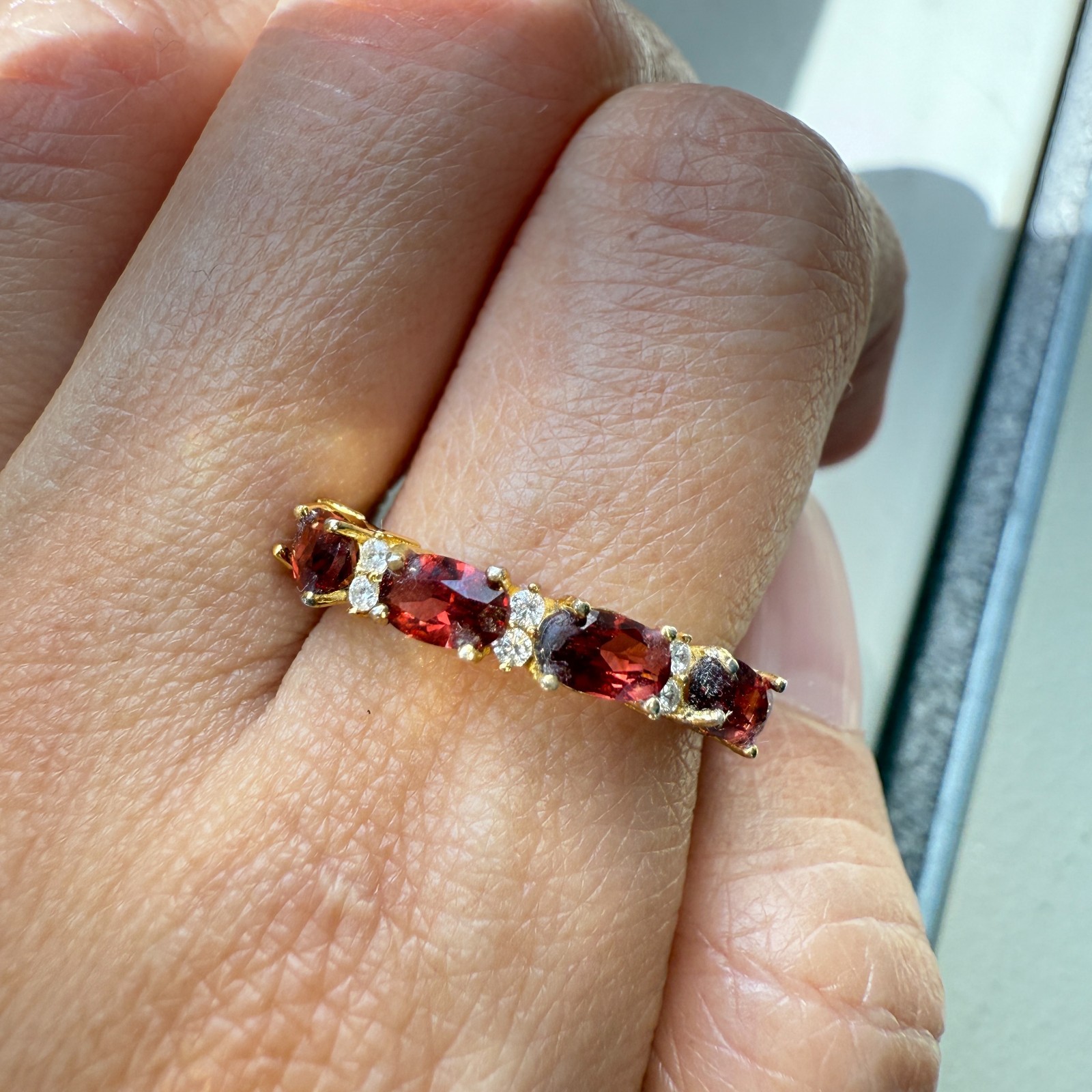 925 Sterling Silver Ring 5x3mm Natural Rhodolite Garnet Gemstone Zircon Beaded