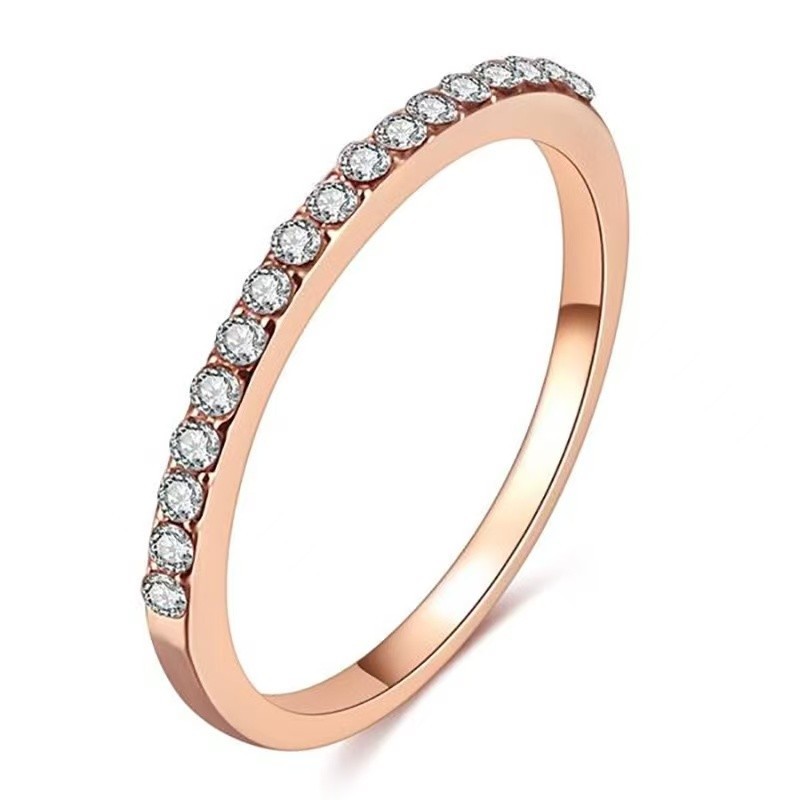 Classic Women 18K Gold Plated 2MM Thin Sparkling CZ Band Ring Wedding Engagement