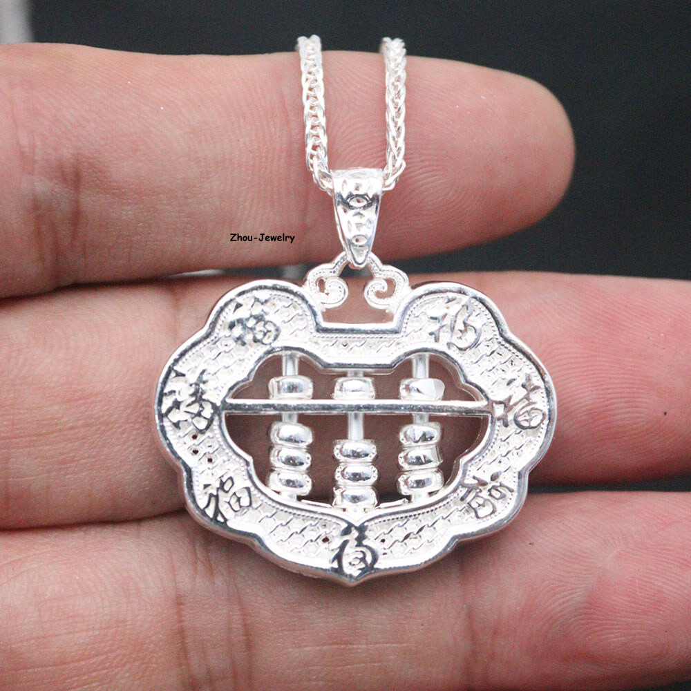 Pure S999 Sterling Silver Pendant Women Men Hollow Abacus Pendant 9-10g 37*31mm