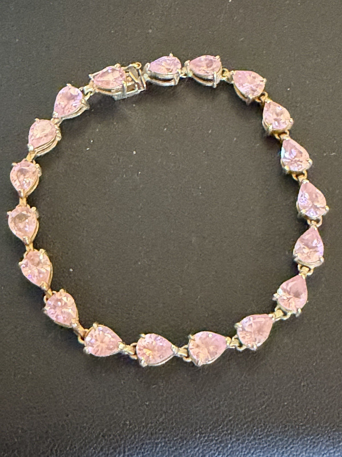 10K Yellow Gold w/19 Pear Cut Pink Stones Tennis Bracelet 7 Inches 12.4 Grams