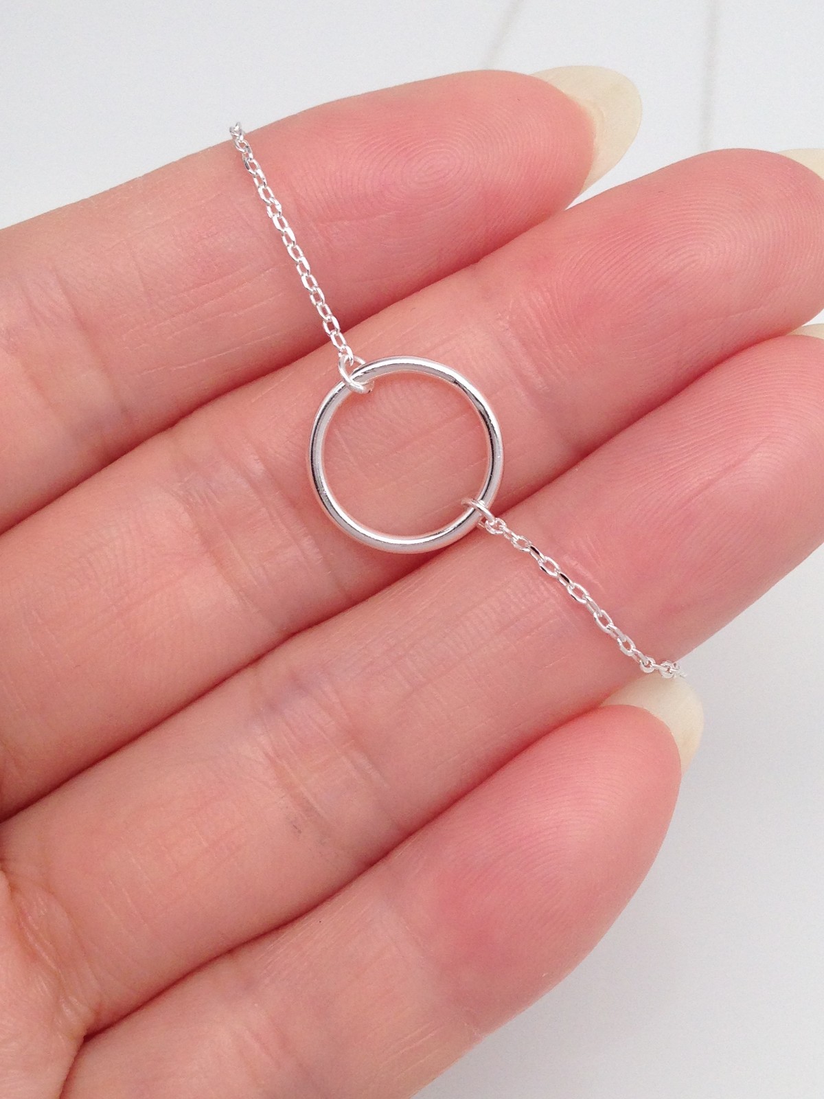 Sterling Silver 925 Open Circle Pendant Necklace 11mm(0.43″) 15.5-17.5″