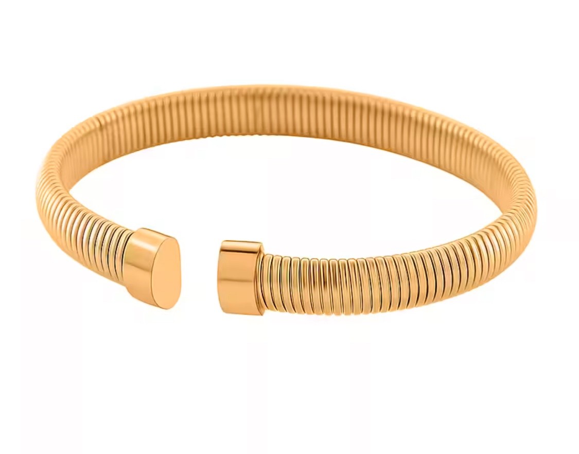 Designer Inspired Tubogas Adjustable Bangle in Gold Tone Pure Stainless Steel