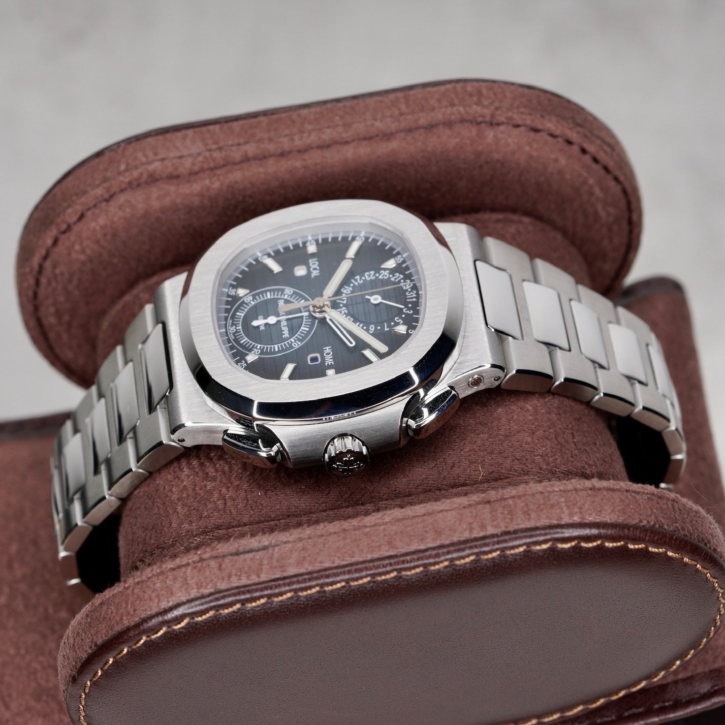 NEW Patek Philippe Nautilus 5990/1A-011 Blue Smoked Dial Travel Time Chronograph