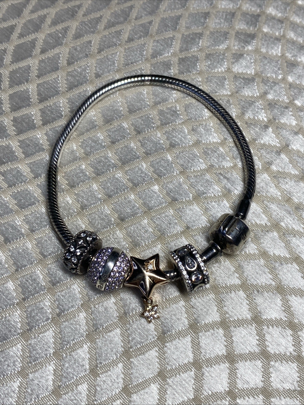 SOUFEEL 925 Sterling Silver Charm Bracelet 7” w/ Multiple Signed CZ Charms