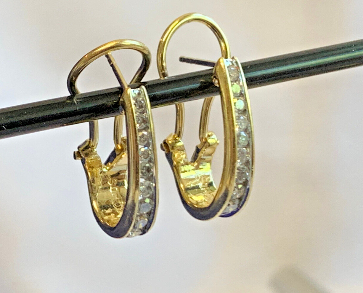 14K Yellow Gold Diamond Earrings 4.82g Fine Jewelry Half Hoop Omega Backs *READ*
