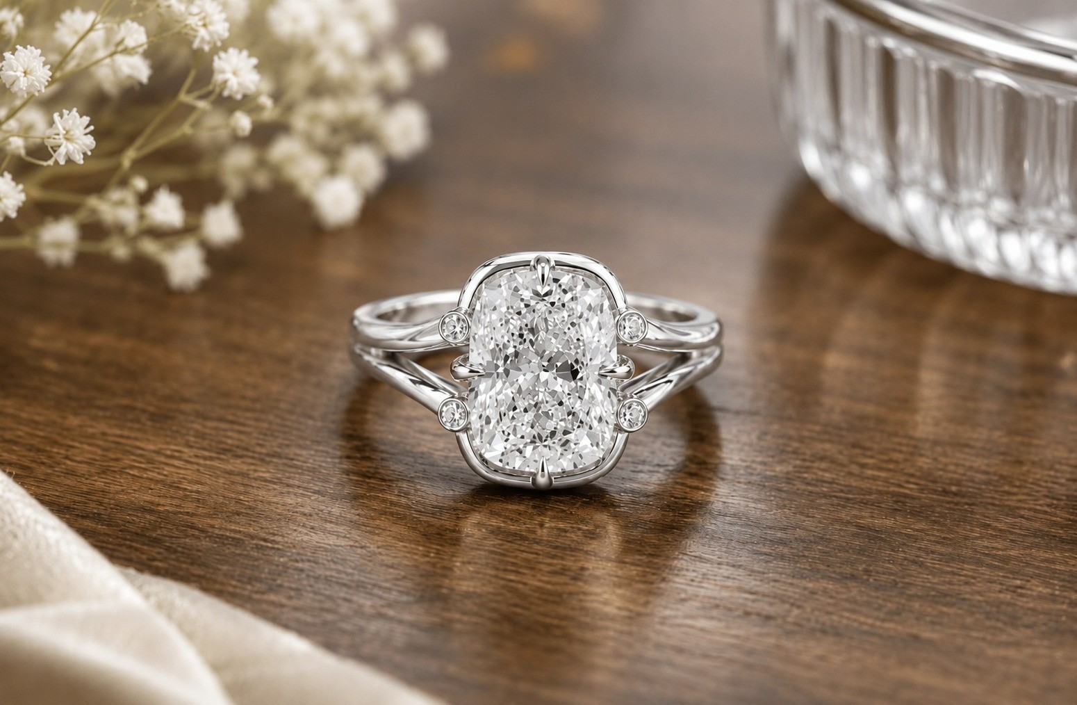 4.00 Ct Cushion Cut Diamond Wedding Ring 14K White Gold Size 7