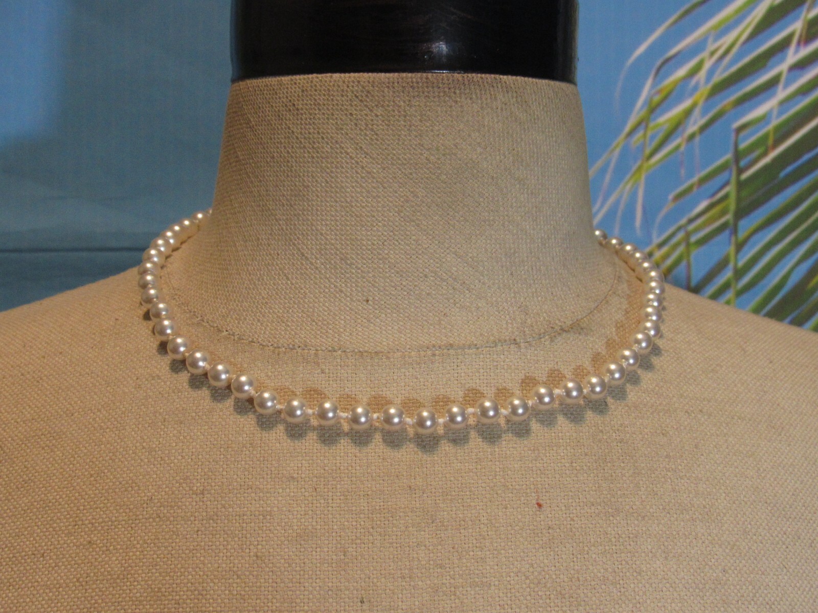 Necklace with a Strand of White Faux Pearls 17″
