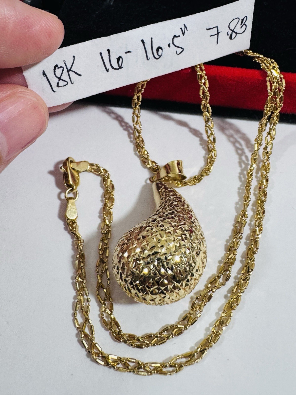 New 18K 750 Gold Women’s Teardrop Set Necklace 16”/16.5” long 7.83g 3mm Choker