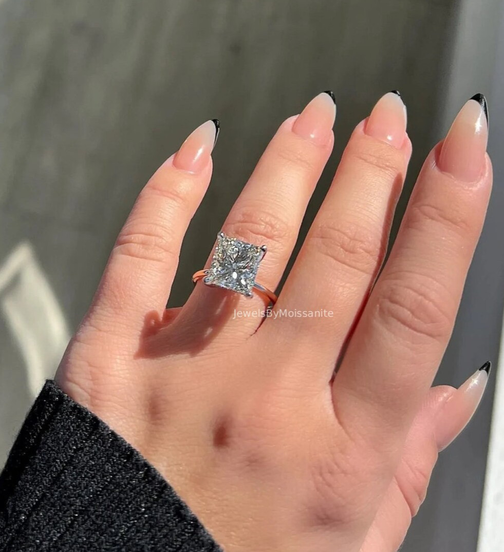 5 Ct Hidden Halo Princess Cut Moissanite Engagement Ring For Her 925 Silver
