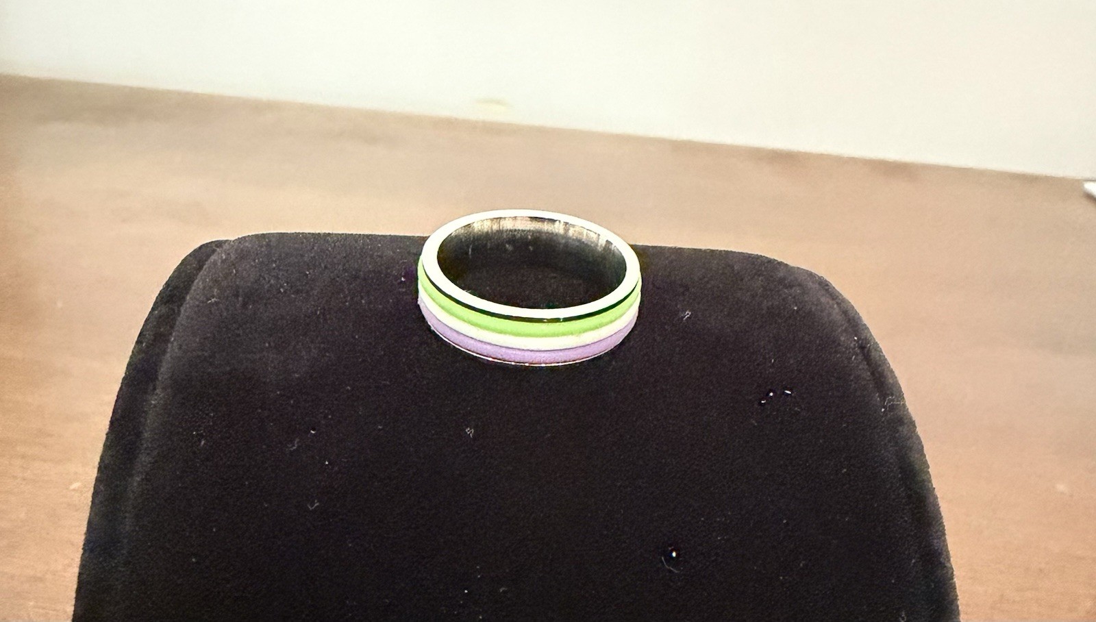 Stainless Steel Ring With Lavender, White, & Lime Green Silicone Incerts Size 8