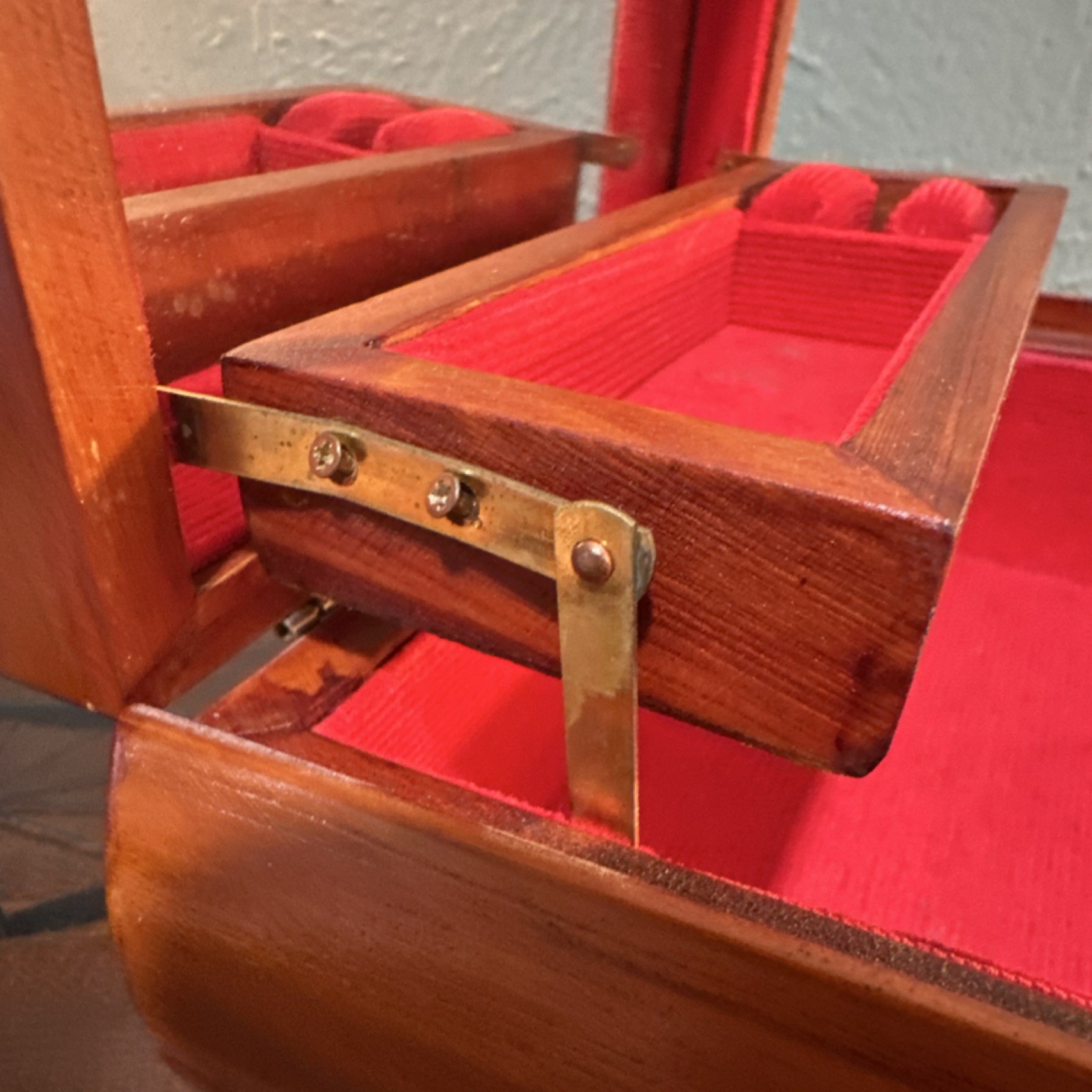 Carved Wood Jewelry Box with Mirror, Velvet Lining, Compartments, Nature Theme