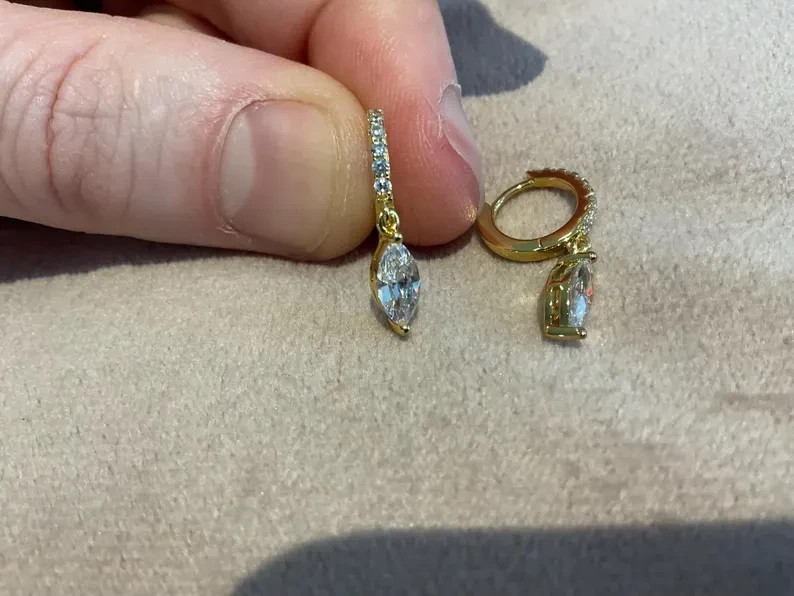 1.20Ct Marquise-Cut E/VS1 Lab Grown Diamond Drop Dangle Earrings Yellow Gold 14K